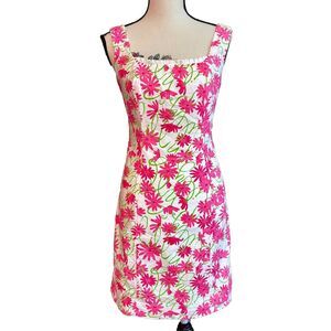 Lilly Pulitzer Dress Women's Size 2 Pink White Green Floral Sleeveless Fitted